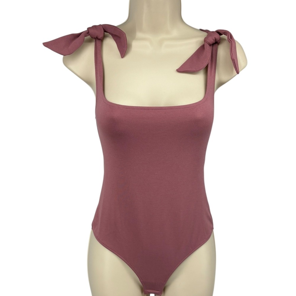 Intimately Free People Mulberry Pink Bow Shoulder Low Back Bodysuit XS NWT